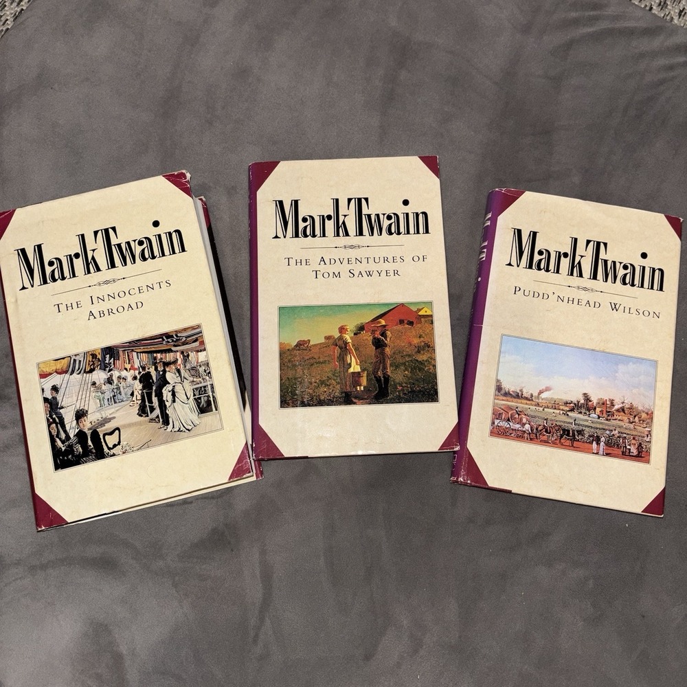 Mark Twain 3 Book Set Hardcover Tom Sawyer Innocents Abroad BOMC Vintage 1992